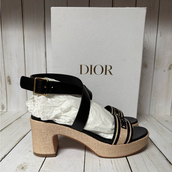 Christian Dior Calfskin Raffia Embroidered Dway Platform Sandals Sz 38.5 / 8.5 - Picture 4 of 16